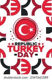 Republic Day in Turkey. National happy holiday, celebrated annual in October 29. Turkish flag. Patriotic elements. Poster, card, banner and background. Vector illustration