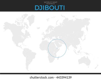 Republic of Djibouti location modern detailed vector map. All world countries without names. Vector template of beautiful flat grayscale map design with selected country and border location