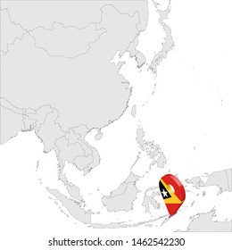 Republic East Timor  Location Map on map Asia. 3d Republic East Timor  flag map marker location pin. High quality map of East Timor. Southeast Asia. Vector illustration EPS10.