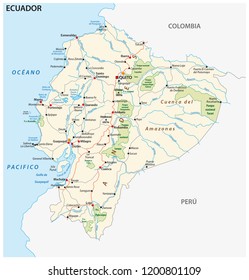 The republic of Ecuador road and national park vector map.