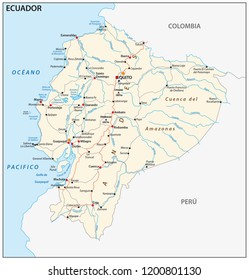 The republic of Ecuador road vector map.