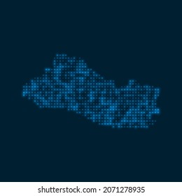 Republic of El Salvador dotted glowing map. Shape of the country with blue bright bulbs. Vector illustration.