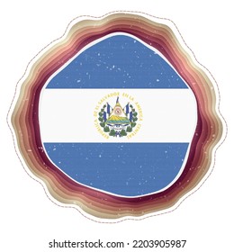 Republic of El Salvador flag in frame. Badge of the country. Layered circular sign around Republic of El Salvador flag. Authentic vector illustration.