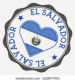 Republic El Salvador heart flag logo  Country name text around Republic El Salvador flag in shape heart  Radiant vector illustration 