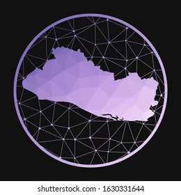 Republic of El Salvador icon. Vector polygonal map of the country. Republic of El Salvador icon in geometric style. The country map with purple low poly gradient on dark background.