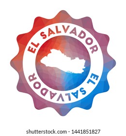 Republic of El Salvador low poly logo. Colorful gradient travel logo of the country in geometric style. Multicolored polygonal Republic of El Salvador rounded sign with map for your infographics.