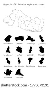 Republic of El Salvador map with shapes of regions. Blank vector map of the Country with regions. Borders of the country for your infographic. Vector illustration.