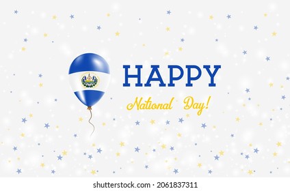 Republic of El Salvador National Day patriotic poster. Flying Rubber Balloon in Colors of the Salvadoran Flag.