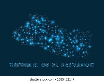 Republic of El Salvador network map. Abstract geometric map of the country. Internet connections and telecommunication design. Neat vector illustration.