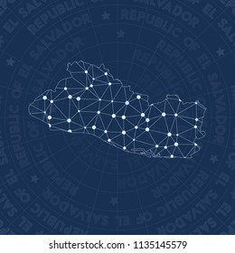 Republic of El Salvador network style country map. Breathtaking space style, modern design for infographics or presentation.