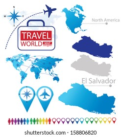 Republic of El Salvador. North america. World Map. Travel vector Illustration.