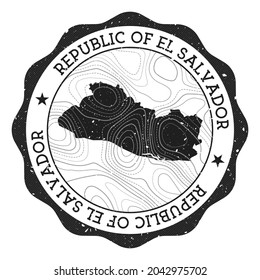 Republic El Salvador outdoor stamp  Round sticker and map country and topographic isolines  Vector illustration 