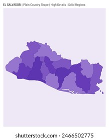 Republic of El Salvador plain country map. High Details. Solid Regions style. Shape of Republic of El Salvador. Vector illustration.