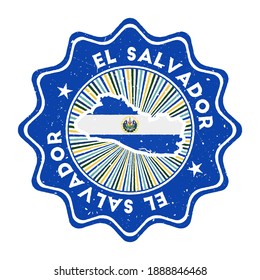 Republic of El Salvador round grunge stamp with country map and country flag. Vintage badge with circular text and stars, vector illustration.