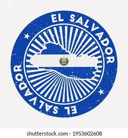 Republic of El Salvador round stamp. Logo of country with flag. Vintage badge with circular text and stars, vector illustration.