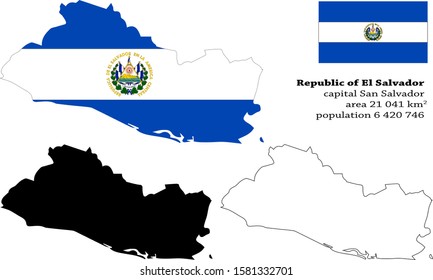 Republic of El Salvador vector map, flag, borders, mask , capital, area and population infographic