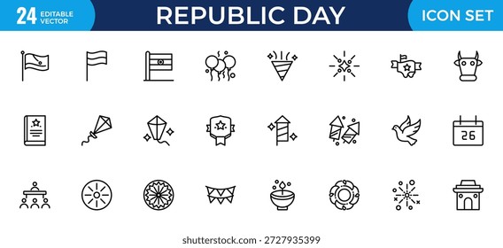 Conjunto de Ícones de República e Eleição para Aplicativos Web e Móveis - Votação, Urna, Urna, Governo, Símbolos Políticos, Democracia e Ícones do Processo Eleitoral para Design de UX de Interface do Usuário