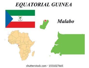 Republic Of Equatorial Guinea. Capital Of Malabo. Contour map. Vector graphics.