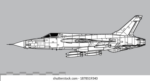 Republic F-105 Thunderchief. Vector drawing of tactical fighter-bomber. Side view. Image for illustration and infographics. 