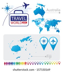 Republic of Fiji. Australia. World Map. Travel vector Illustration.