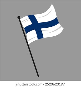 Bandera de la República de Finlandia que vuela con asta de bandera aislada sobre fondo gris, archivo EPS editable y escalable de Ilustración vectorial, perfecto para ícono, símbolo, emblema, elemento de Diseño gráfico, etc