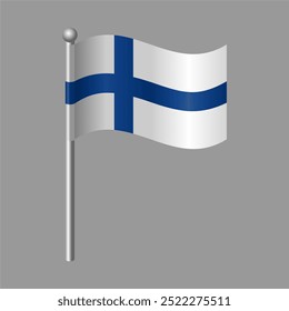 Icono de la bandera mini de la República de Finlandia que vuela con el asta de la bandera, Ilustración vectorial plana del estilo, formato editable y escalable de EPS, para el logotipo, el icono, el símbolo, el emblema etc