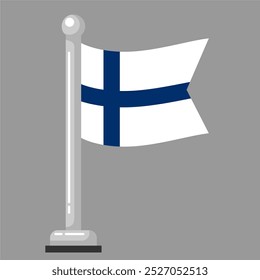 Icono de la bandera mini de la República de Finlandia que vuela con el asta de la bandera, Ilustración vectorial plana del estilo, formato editable y escalable de EPS, para el logotipo, el icono, el símbolo, el emblema etc