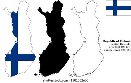 Republic of Finland vector map, flag, borders, mask , capital, area and population infographic