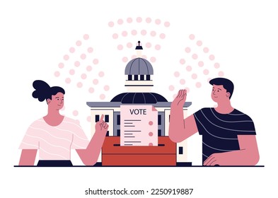 Republic form of government. State in which power rests with the people and their representatives. Representative constitution and voting system. Parliament election. Flat vector illustration