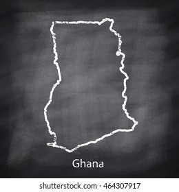 Republic of Ghana map drawn with chalk on blackboard background