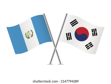 The Republic of Guatemala and South Korea crossed flags. Guatemalan and South Korean flags on white background. Vector icon set. Vector illustration.