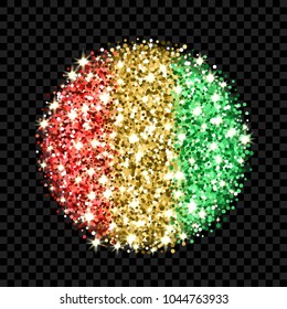 Republic of Guinea flag sparkling badge. Round icon with Guinean national colors with glitter effect. Button design. Vector illustration. One of a series of signs