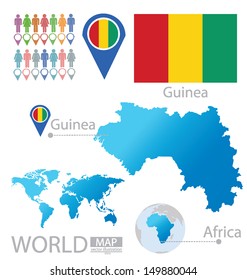 Republic of Guinea. flag. World Map. vector Illustration.