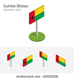 Republic of Guinea-Bissau flag, vector set of isometric flat icons, 3D style. African country flags. Editable design elements for banner, website, presentation, infographic, poster, map, card. Eps 10