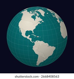 Republic of Haiti on the map. Globe centered to Haiti. Country location on the world map. Teal pale mint color palette. Globe with countries, meridians and parallels. Classy vector illustration.