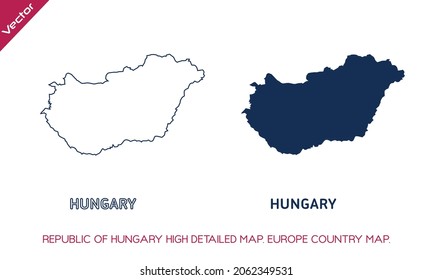 REPUBLIC OF  HUNGARY Highly detailed maps of European Union countries. vector outline and blue silhouette map of HUNGARY isolated on white background. Political map, map of Europe, world map
