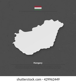 Republic of Hungary isolated map and official flag icons. vector Hungarian political map 3d illustration. Central Europe country geographic banner template