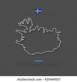 Republic of Iceland isolated map and official flag icons. vector Iceland political map thin line icon. Nordic Island Country geographic banner template. travel concept map over paper texture