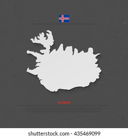 Republic of Iceland isolated map and official flag icons. vector Iceland 3d illustration badge. Nordic Island Country geographic banner template. travel concept map over paper texture