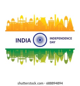 Republic of India, Independence Day, Flag and Landmarks Vector Illustration