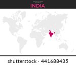Republic of India location modern detailed vector map. All world countries without names. Vector template of beautiful flat grayscale map design with selected country and border location
