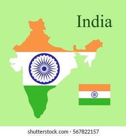 Republic of India map flag illustration on a green background vector