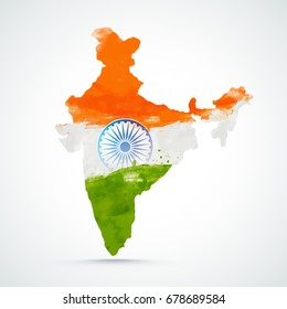 Republic of India Map made by Indian Flag colors brush strokes. Happy Independence Day and Republic Day concept.