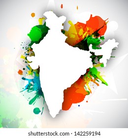 Republic of India map on national flag colors grunge background.