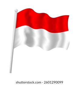 Republic of Indonesia flag vector isolated object illustration. Indonesian bicolor flag on flagpole waving in wind