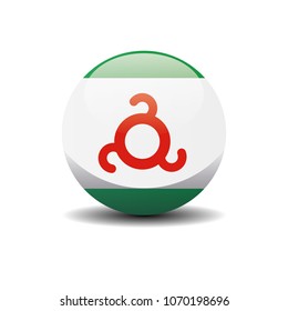 Republic of Ingushetia national circle button flag background texture. 3D vector, illustration, symbol federal subject of Russia.