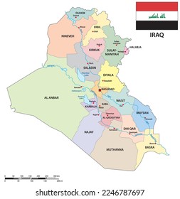 Republic of Iraq administrative vector map with flag