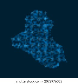 Republic of Iraq dotted glowing map. Shape of the country with blue bright bulbs. Vector illustration.