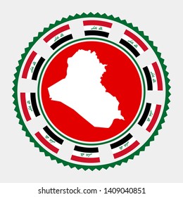 Republic of Iraq flat stamp. Round logo with map and flag of Republic of Iraq. Vector illustration.