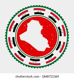 Republic of Iraq grunge stamp. Round logo with map and flag of Republic of Iraq. Country stamp. Vector illustration.